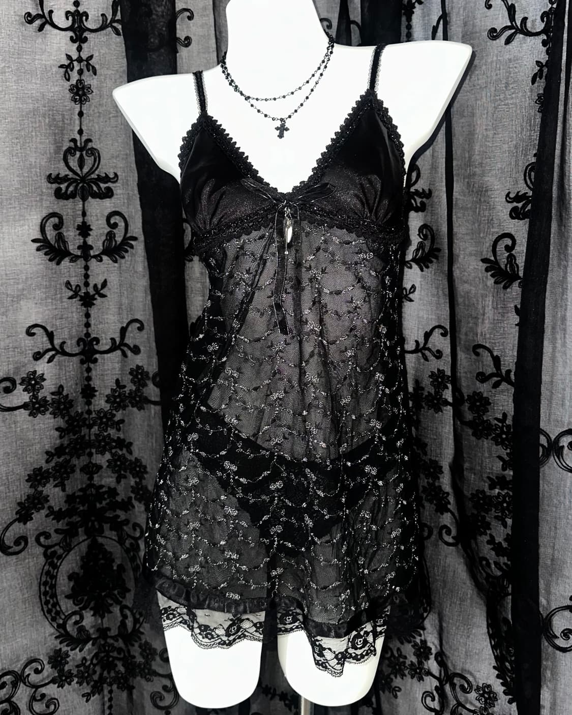 black sheer glitter lace slip 상품이미지2