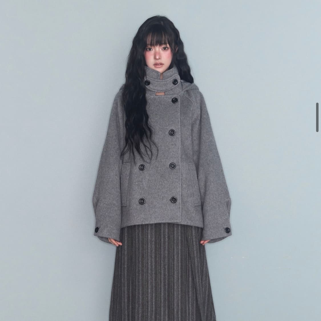 미레코 후드 더블 하프 코트 _그레이 상품이미지1