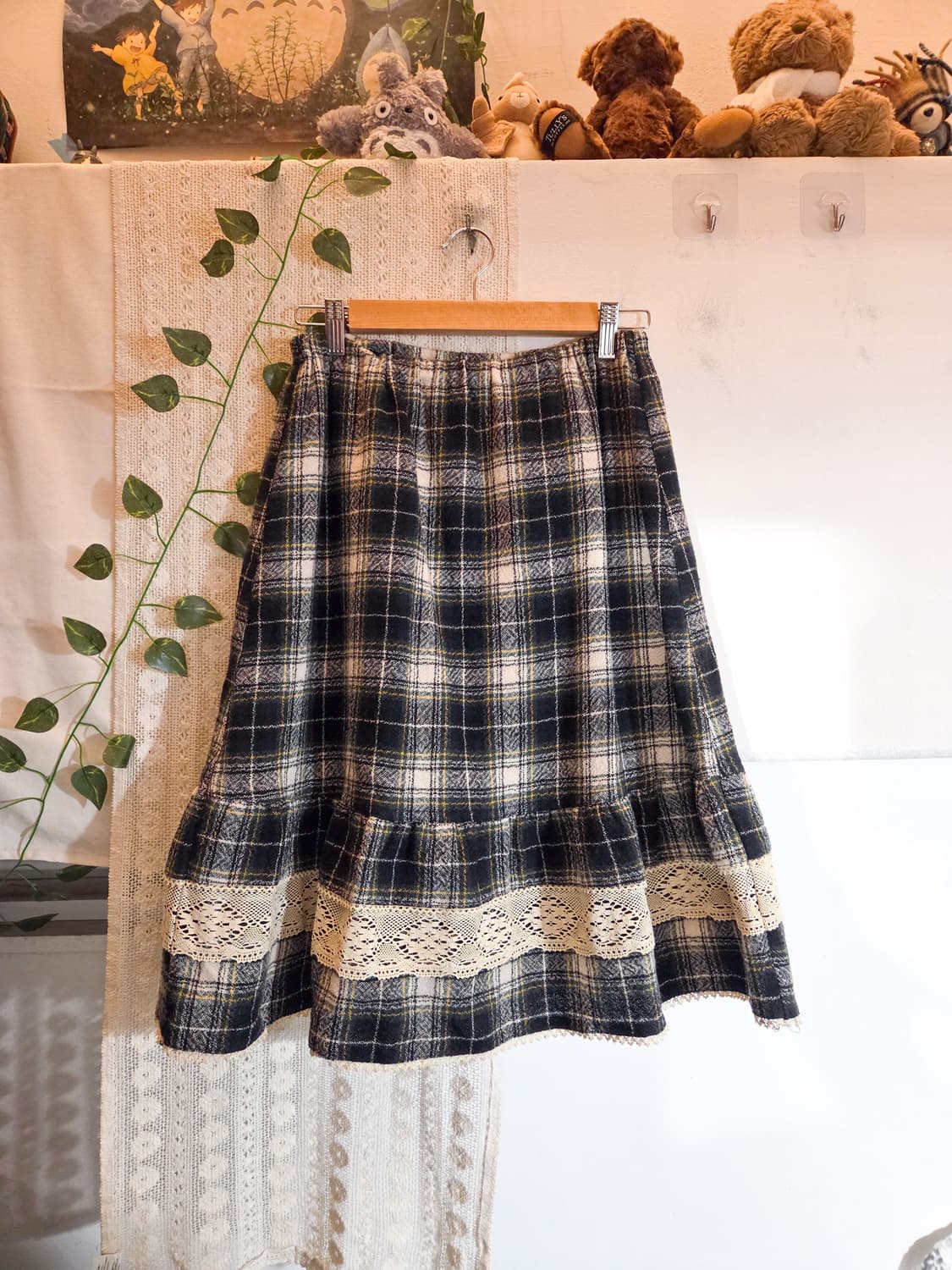 울 체크 미디 스커트 상품이미지1