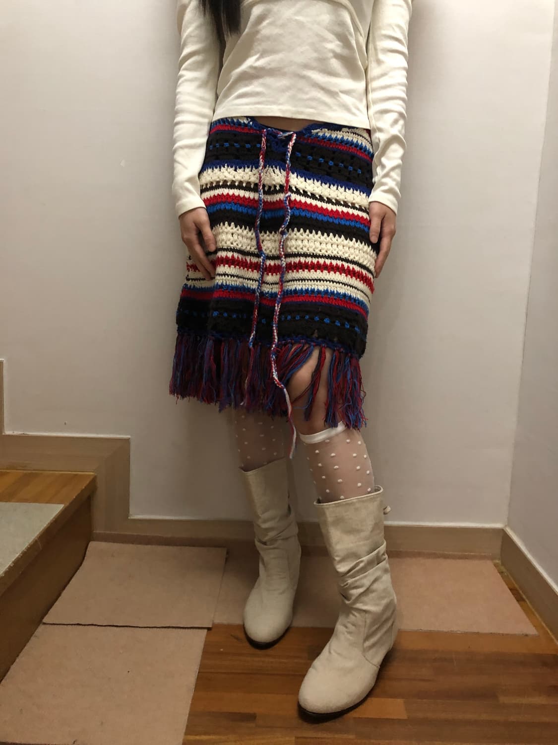 빈티지 보헤미안 믹스 컬러 투웨이 니트 스커트 상품이미지3