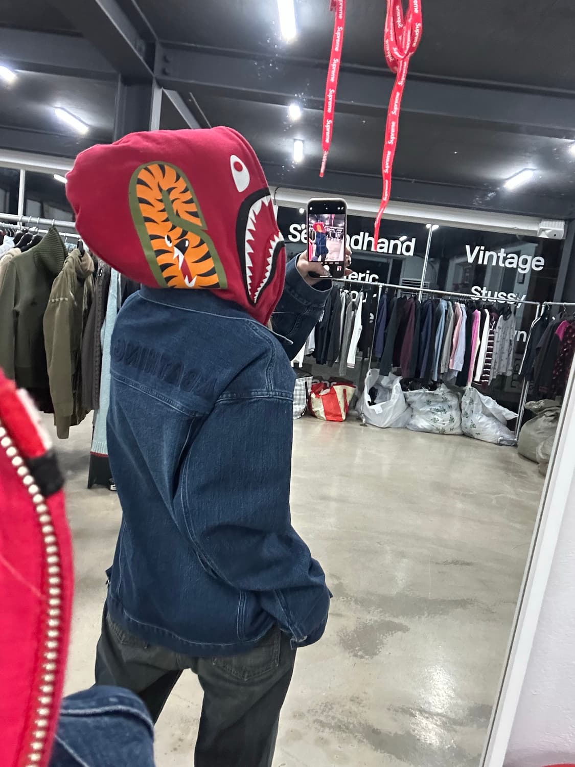 베이프 릴렉시드 샤크 데님 레이어드 후드 자켓 상품이미지2