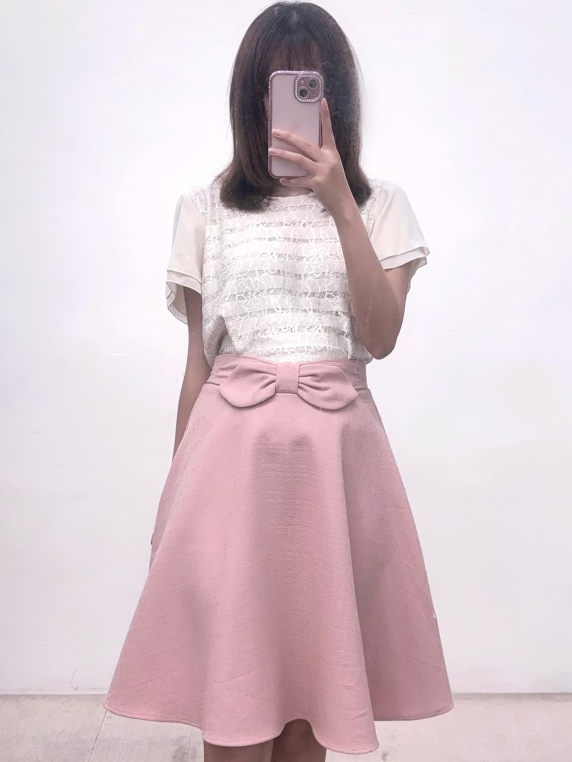 ingni 잉그니 리본 딸기우유 핑크 플레어 스커트 상품이미지3