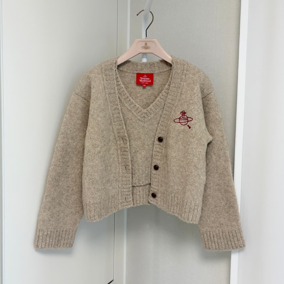 비비안웨스트우드 레이어드 울 니트탑 가디건 베이지 상품이미지1
