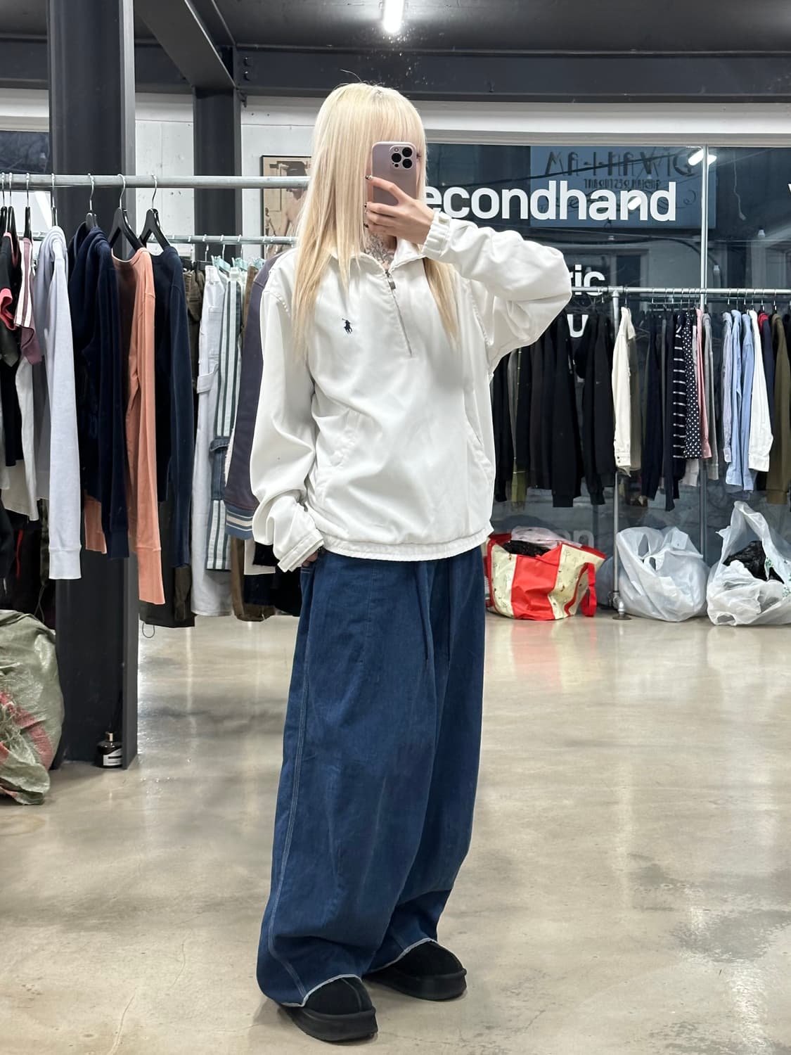 폴로 랄프로렌 폴리쉘 아노락 화이트 반집업 상품이미지3