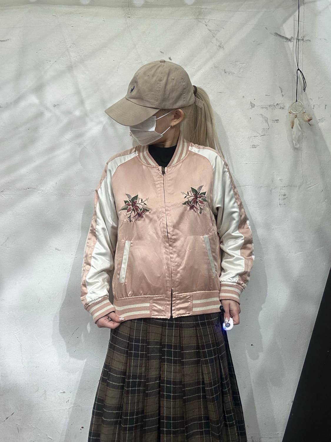 일본 빈티지 핑크 리버시블 꽃 자수 스카잔 자켓 상품이미지2