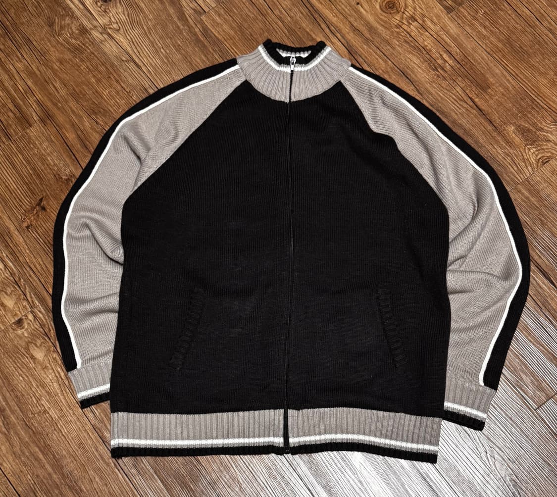 [2XL] 사이카이 고동색 사이드라인 니트 집업 상품이미지2