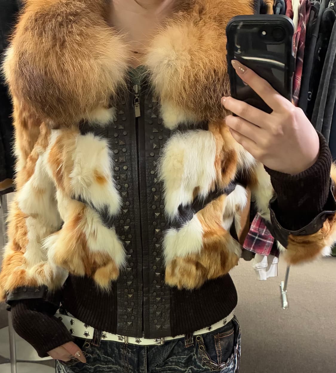 OS)빈티지 여성 y2k 스터드 포인트 퍼 자켓 상품이미지2