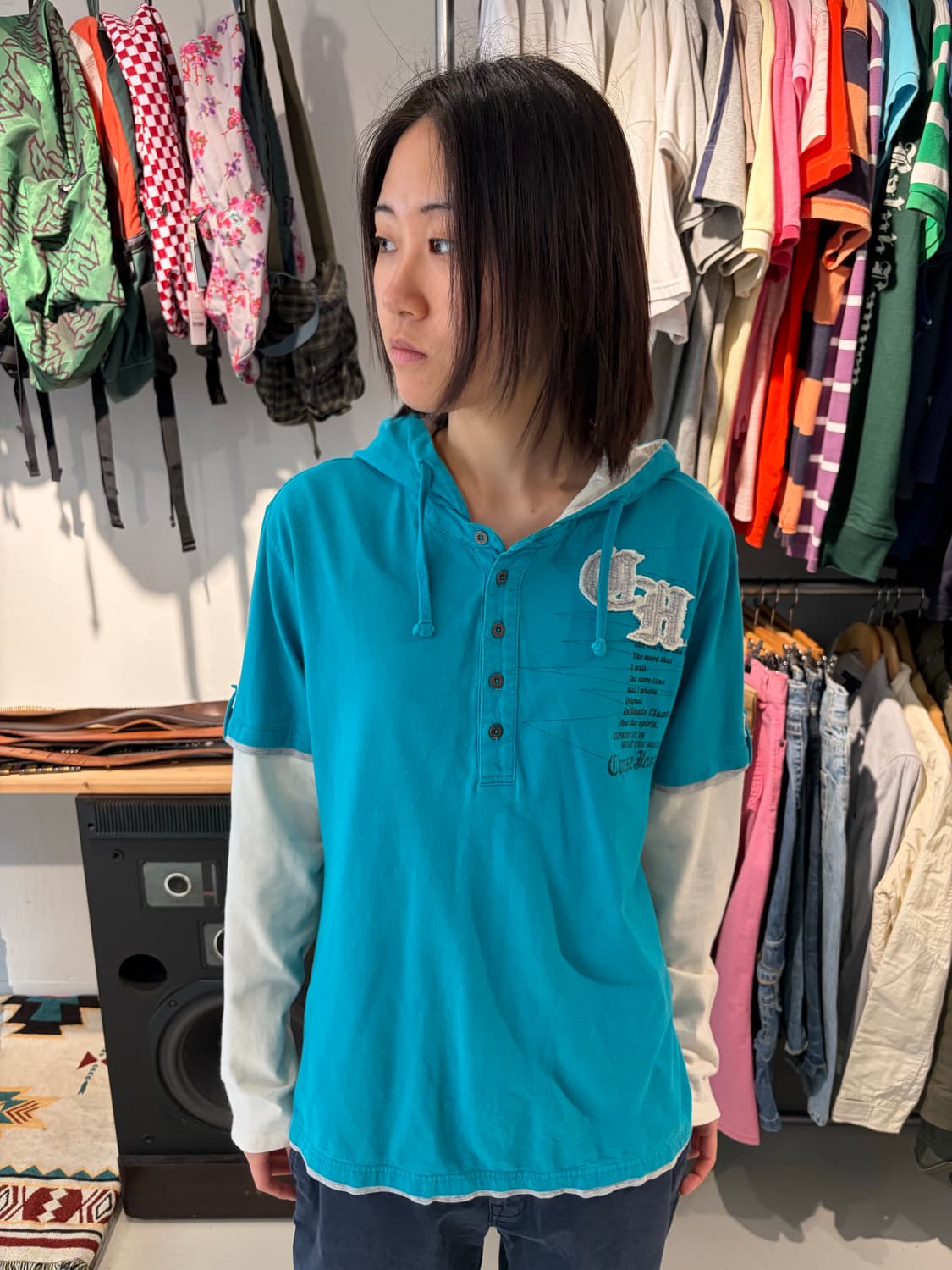 CHASE 21 민트 블루 레이어드 후드 티셔츠 S 상품이미지2