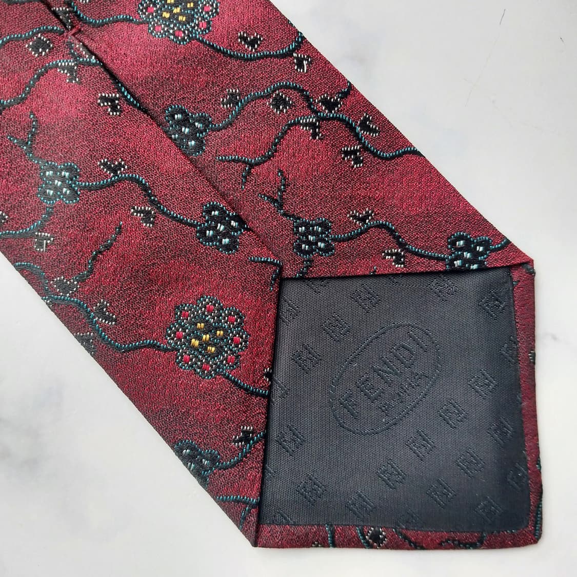 펜디 실크 와인 플로럴 자카드 넥타이 8.9cm A+~A등급 K1325
 상품이미지10