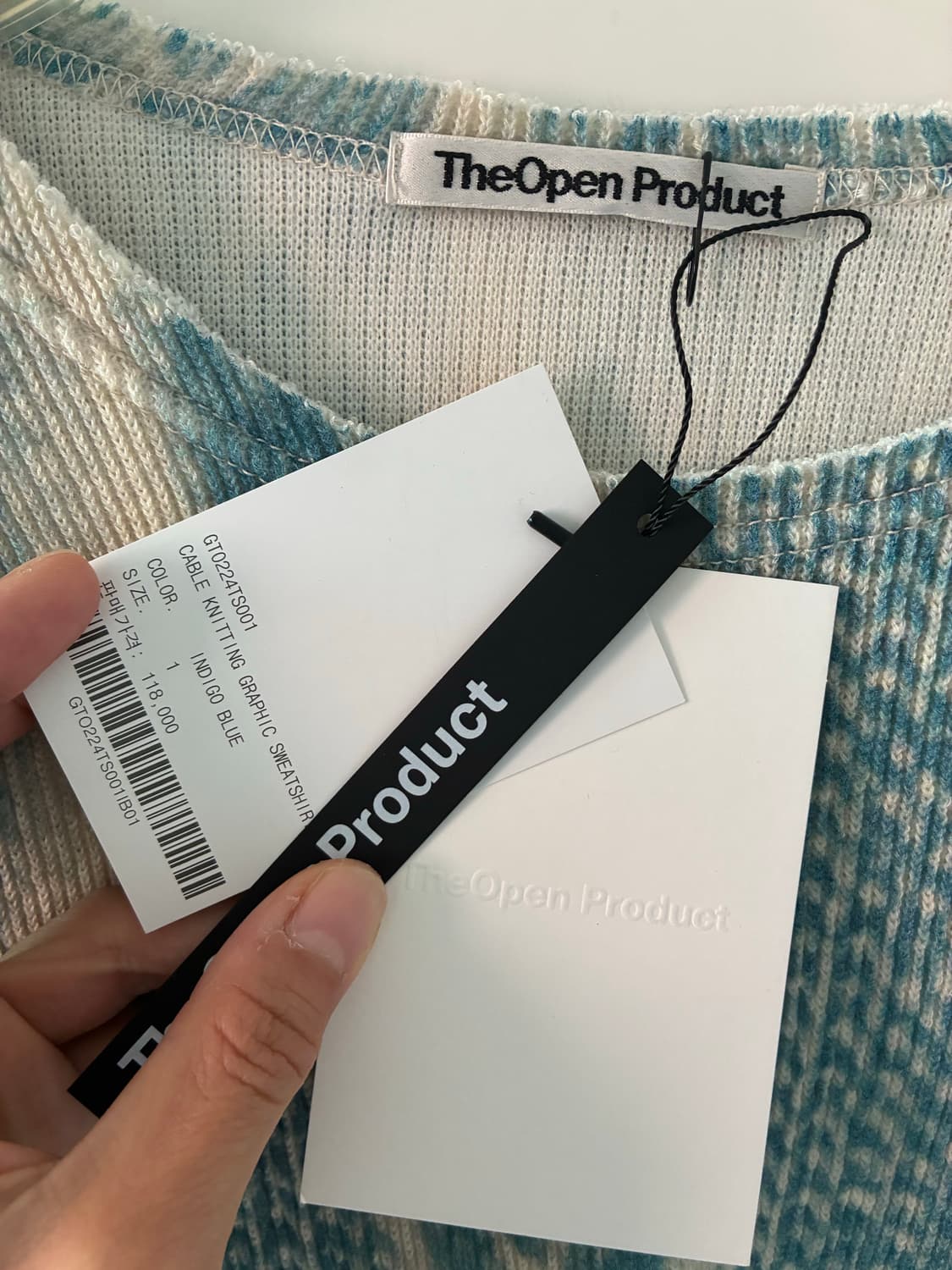 [The Open Product] 케이블 니팅 그래픽 스웻셔츠 인디고블루 상품이미지3