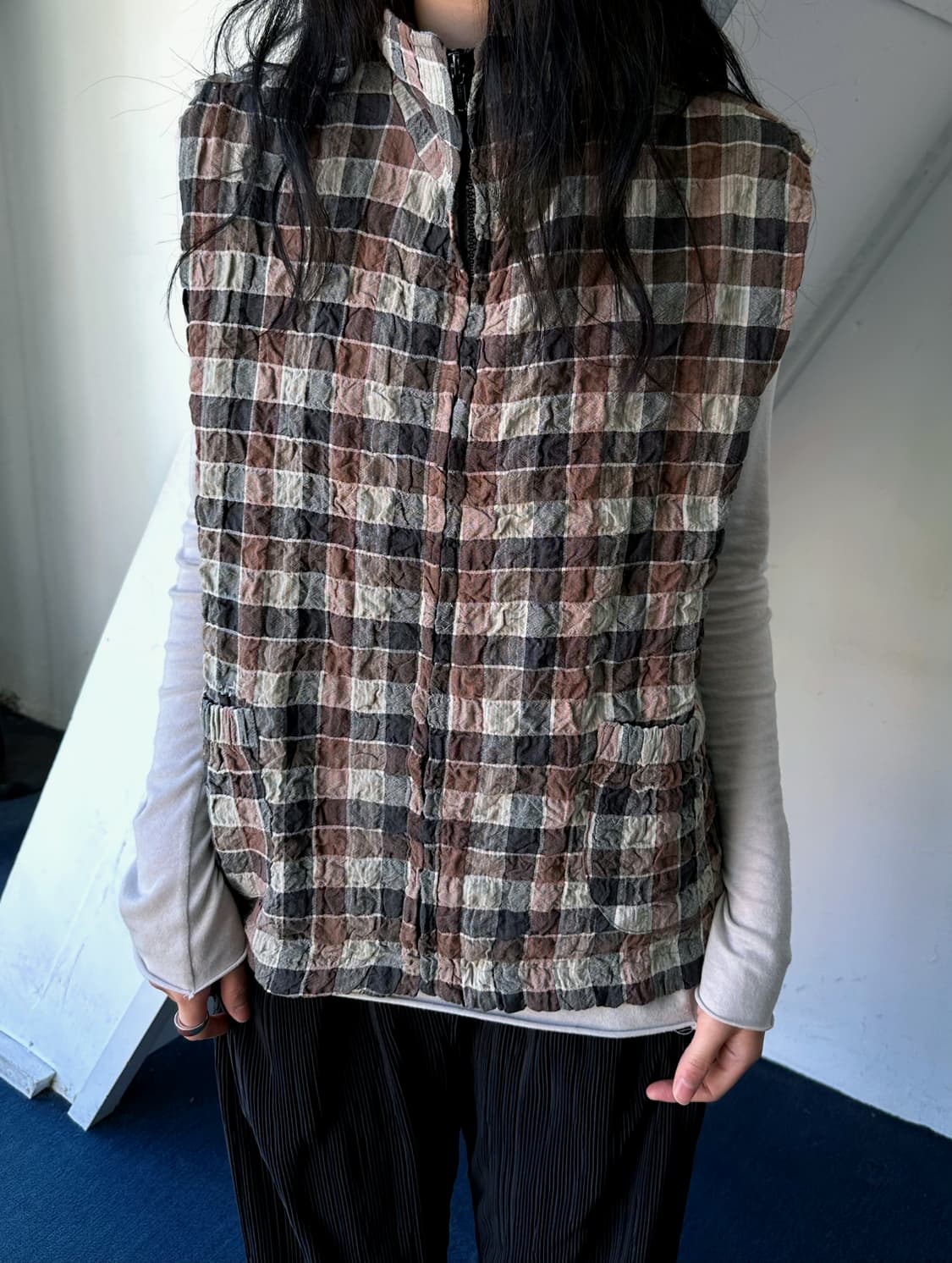 Poly cotton volrume fabric zip gilet 상품이미지2