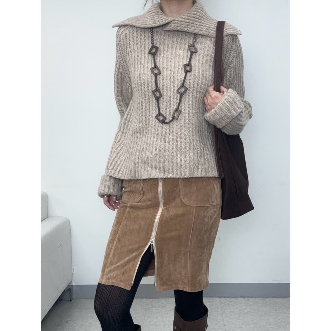 빈티지 브라운 스웨이드 스커트 상품이미지1