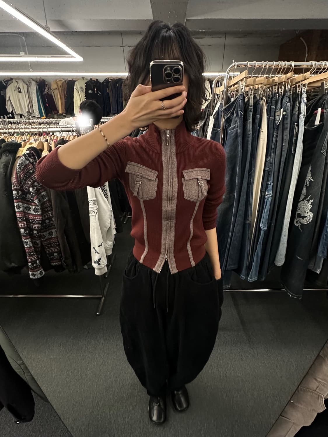 38)TWO.C 빈티지 여성 버건디 니트집업 상품이미지1