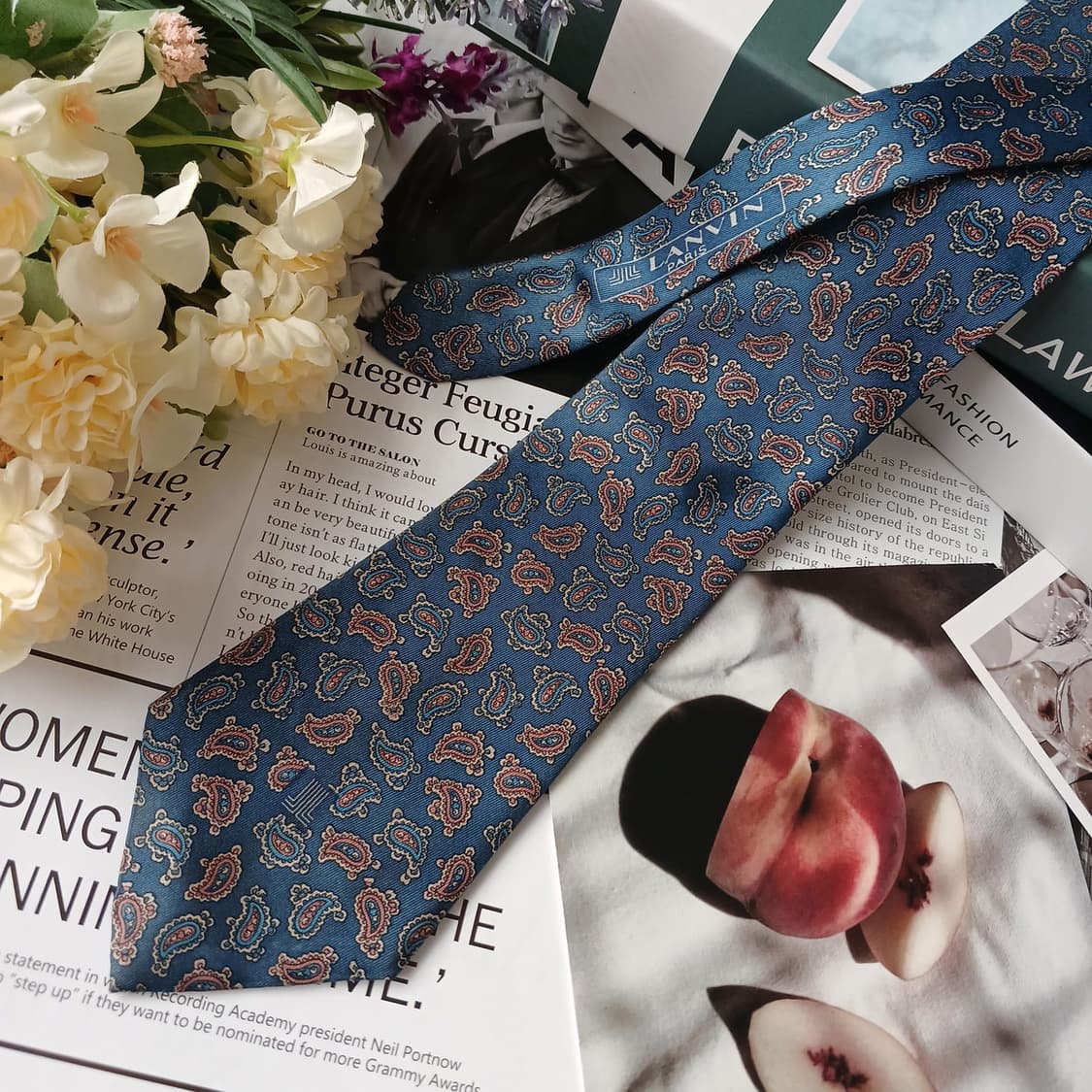 랑방 실크 네이비 페이즐리 넥타이 8.5cm A~B등급 E871 상품이미지3