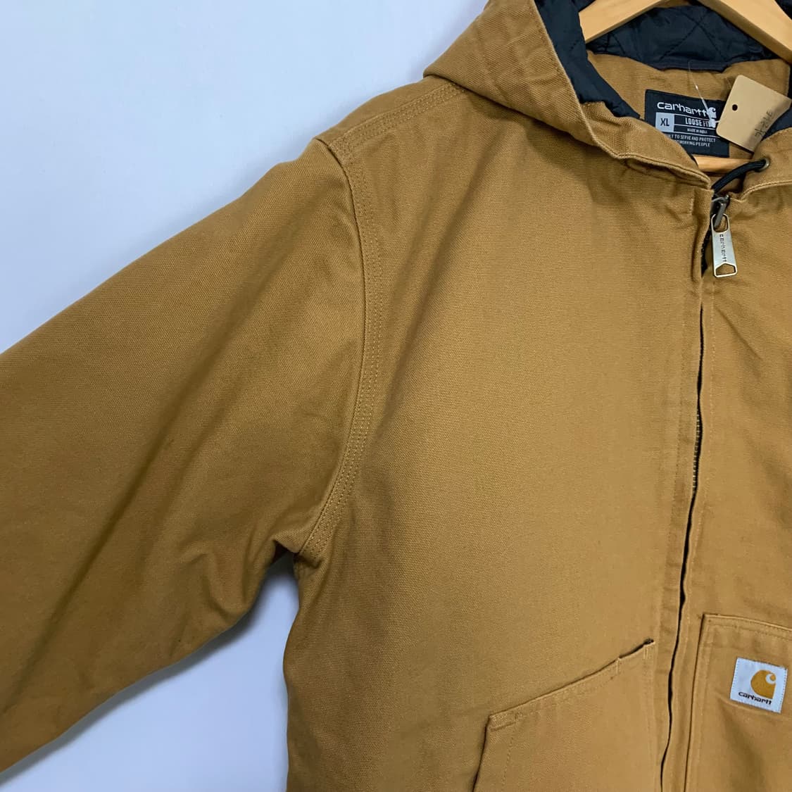 칼하트 빈티지 후드 봄버 자켓 카멜 브라운 XL 남녀공용 루즈핏 상품이미지3