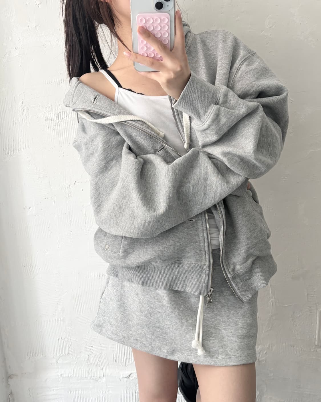 Satur 세터 로고 2-way 멜란지그레이컬러 후드집업 상품이미지3