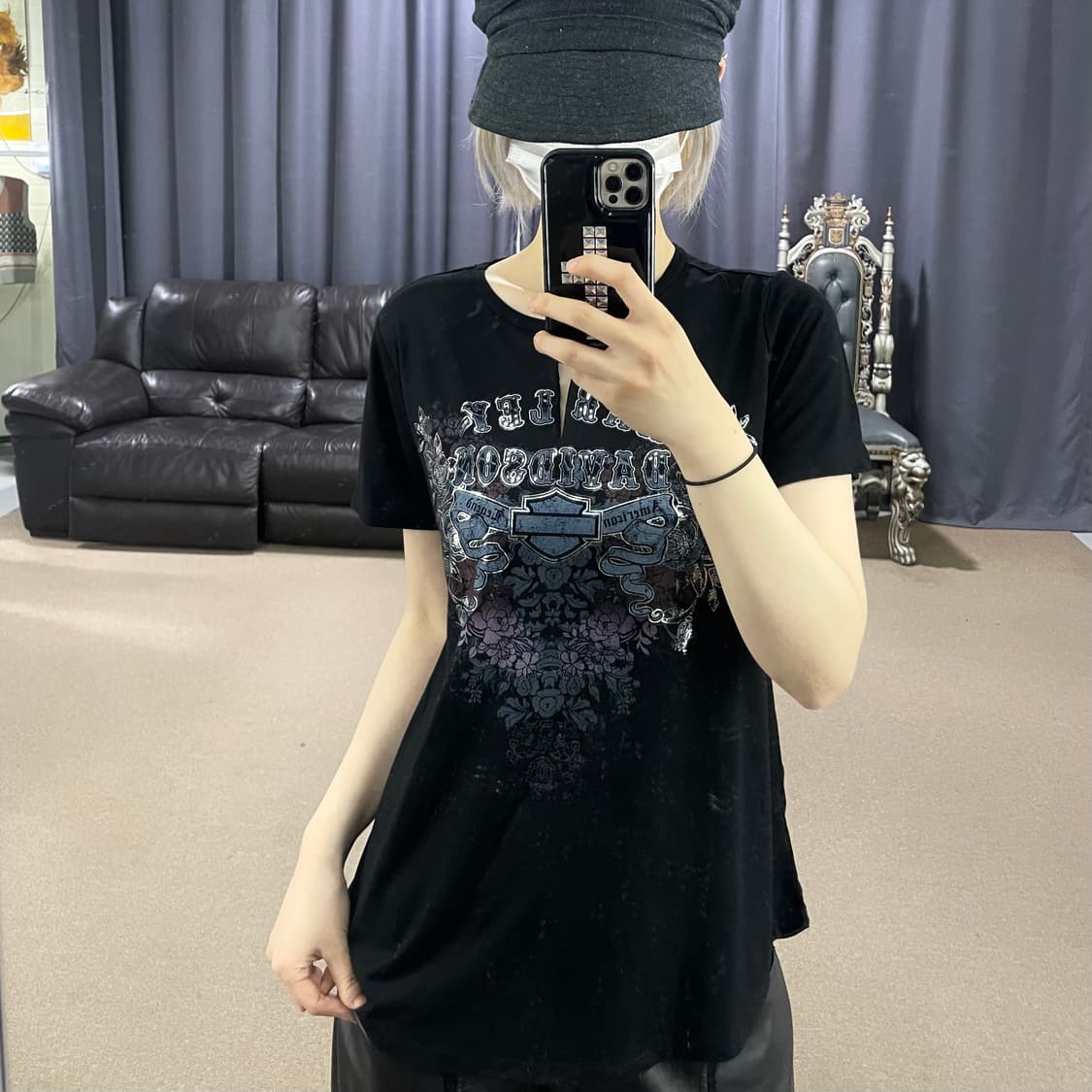 할리데이비슨 빈티지 글리터 프린팅 컷팅 반팔 티셔츠 XL 상품이미지2