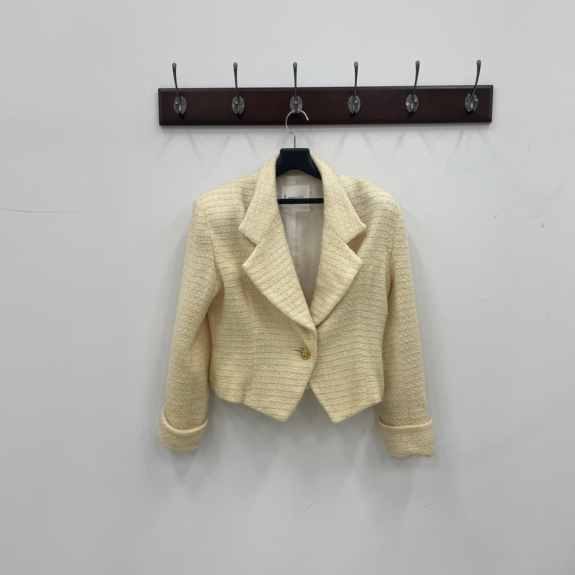 재팬 빈티지 오프 숄더 백워드 아이보리 트위드 크롭 자켓 상품이미지1