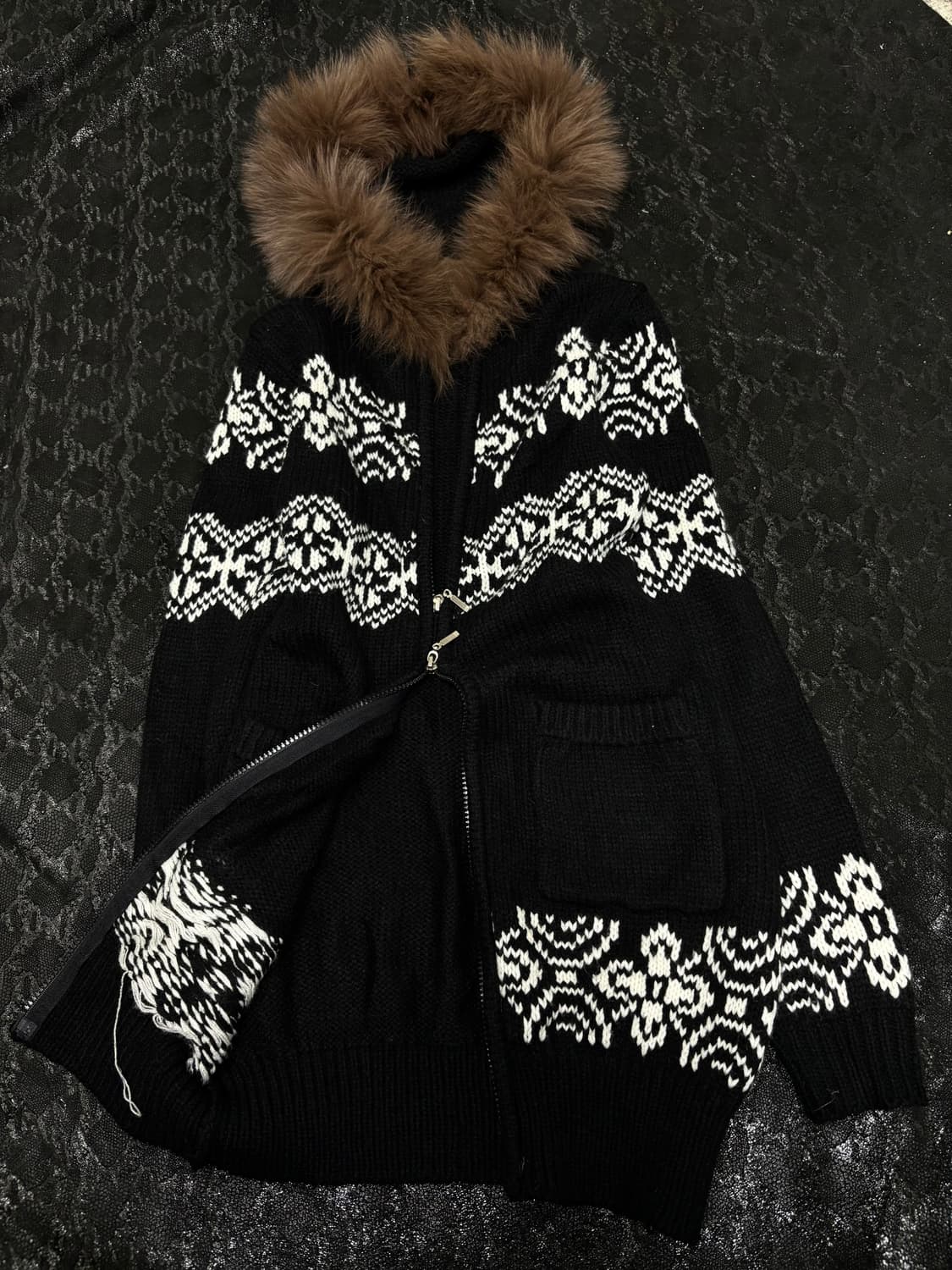 “Vintage”00’s Brown Fur Black Knit 2-way 상품이미지5