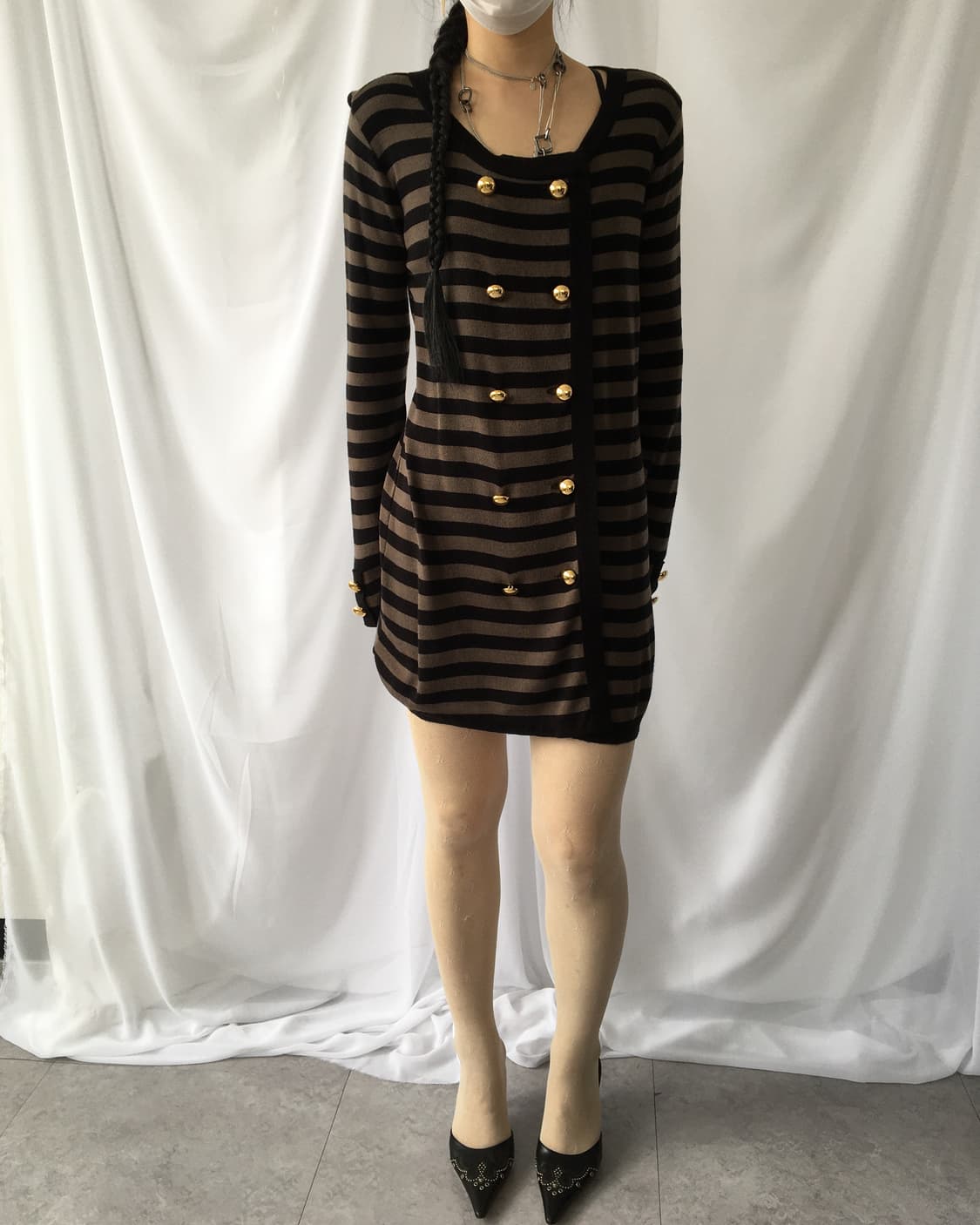 Double button stripe pattern knit cardig 상품이미지1