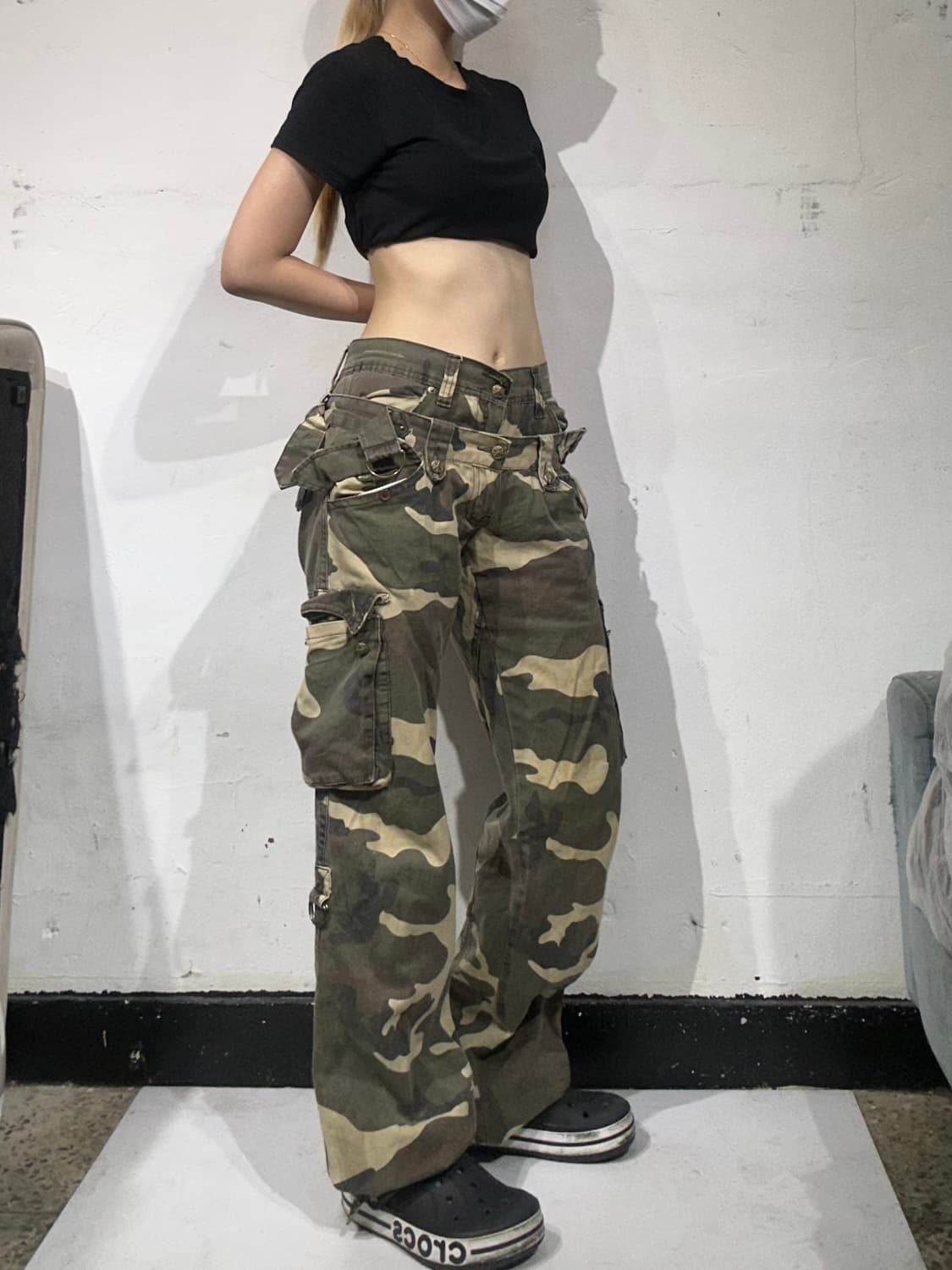 일본 빈티지 카키 카모 부츠컷 와이드 카고 팬츠  상품이미지1