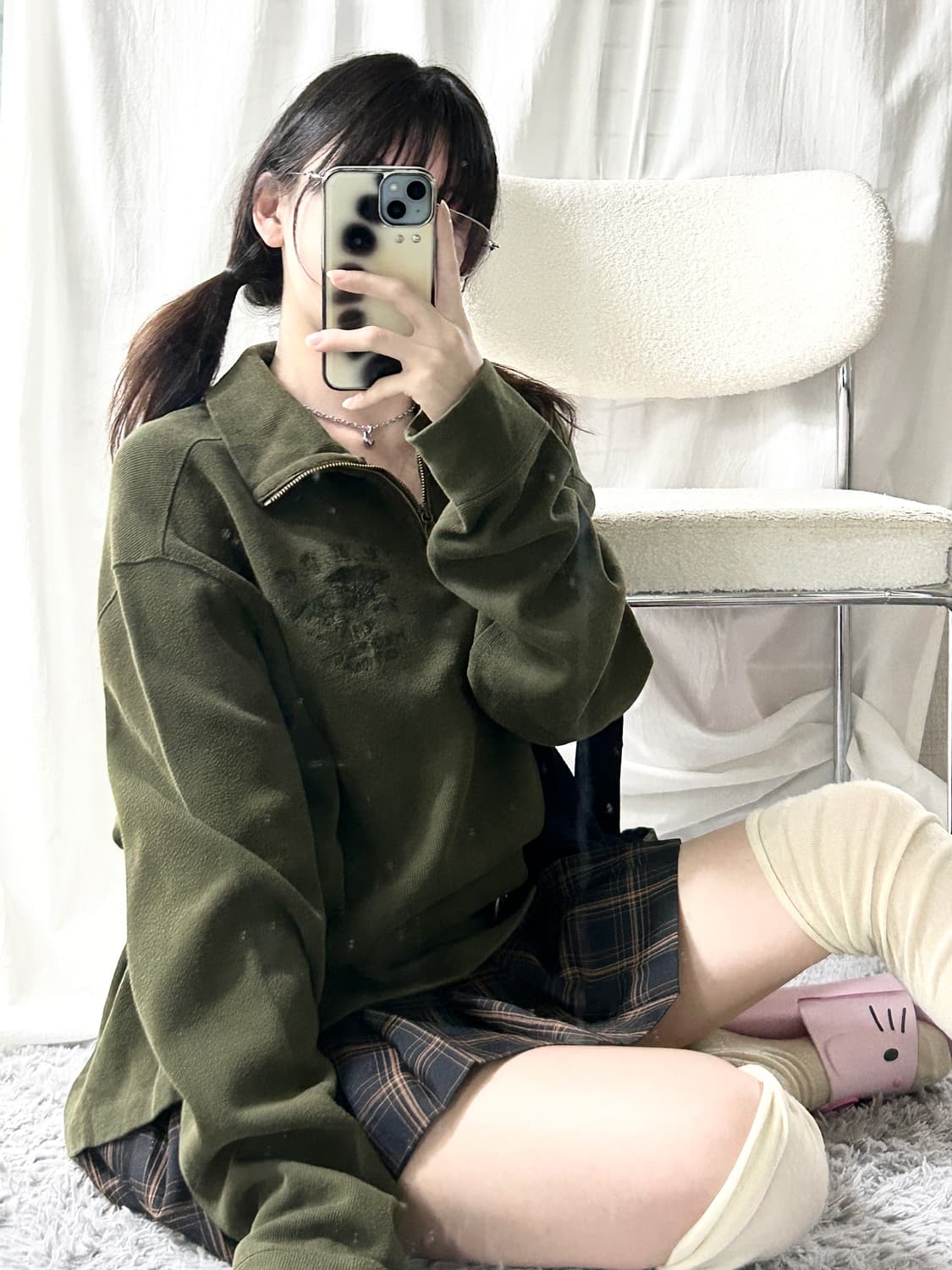 폴로 자수로고 카키 반집업 니트 상품이미지2