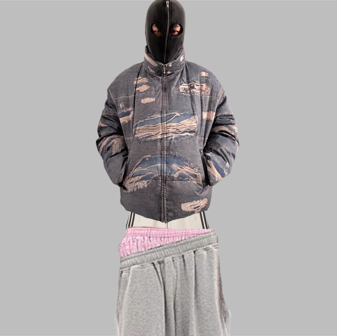 래깅 오일 워싱데님자캣 디지털프린트 하이넥 덕 다운패딩 상품이미지2