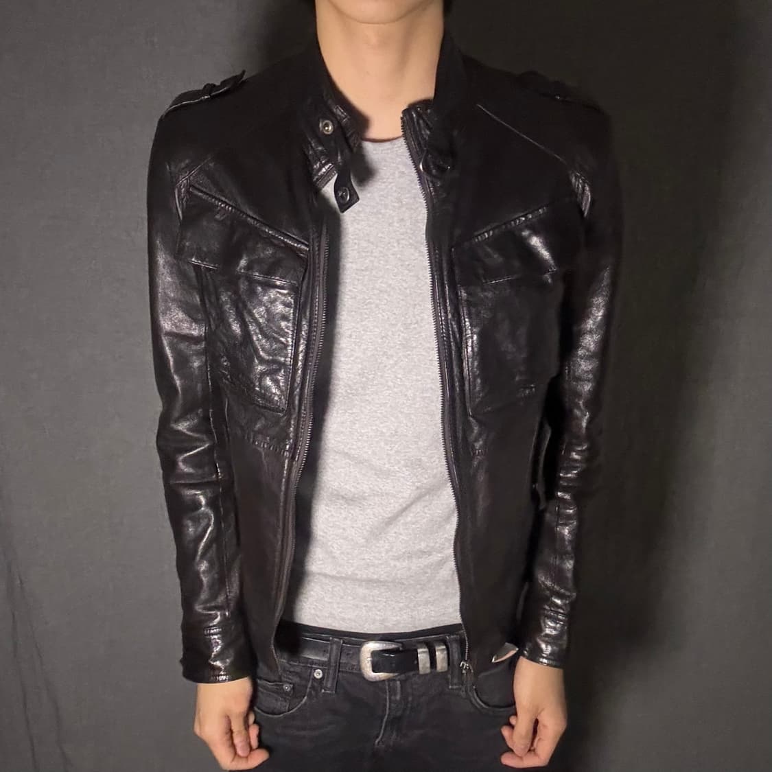 goat skin pocket leather jacket 상품이미지3
