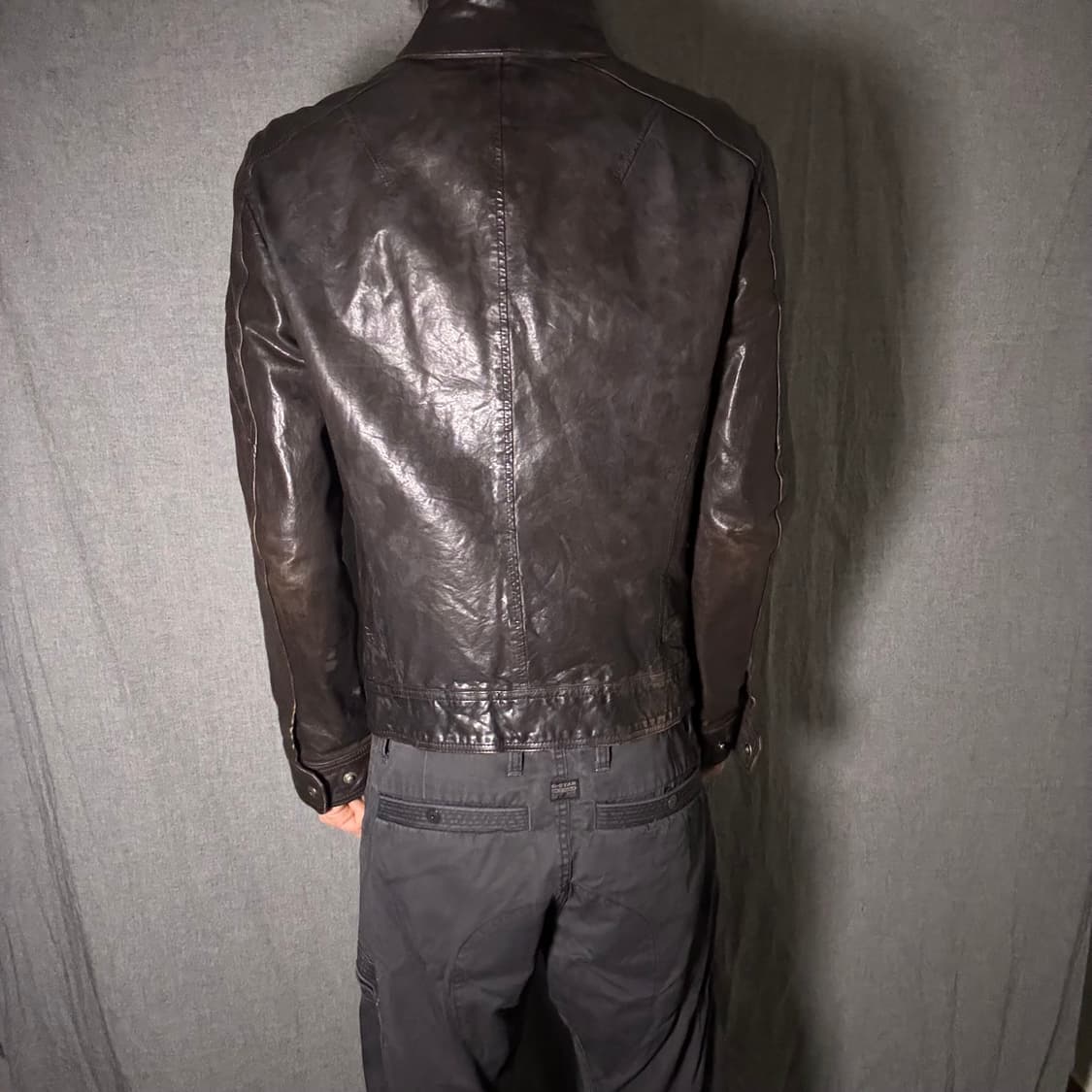 포켓 양가죽 레더 자켓 브라운 상품이미지4