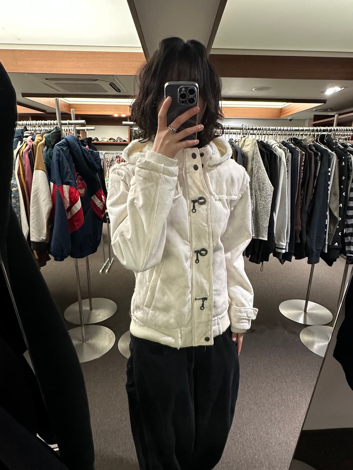 L)In the attic 빈티지 스노우 화이트 후드 코트 상품이미지1