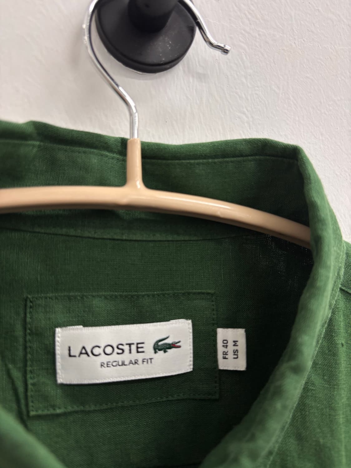 라코스테(LACOSTE) 100% 린넨 버튼다운 셔츠 다크 그린 상품이미지2