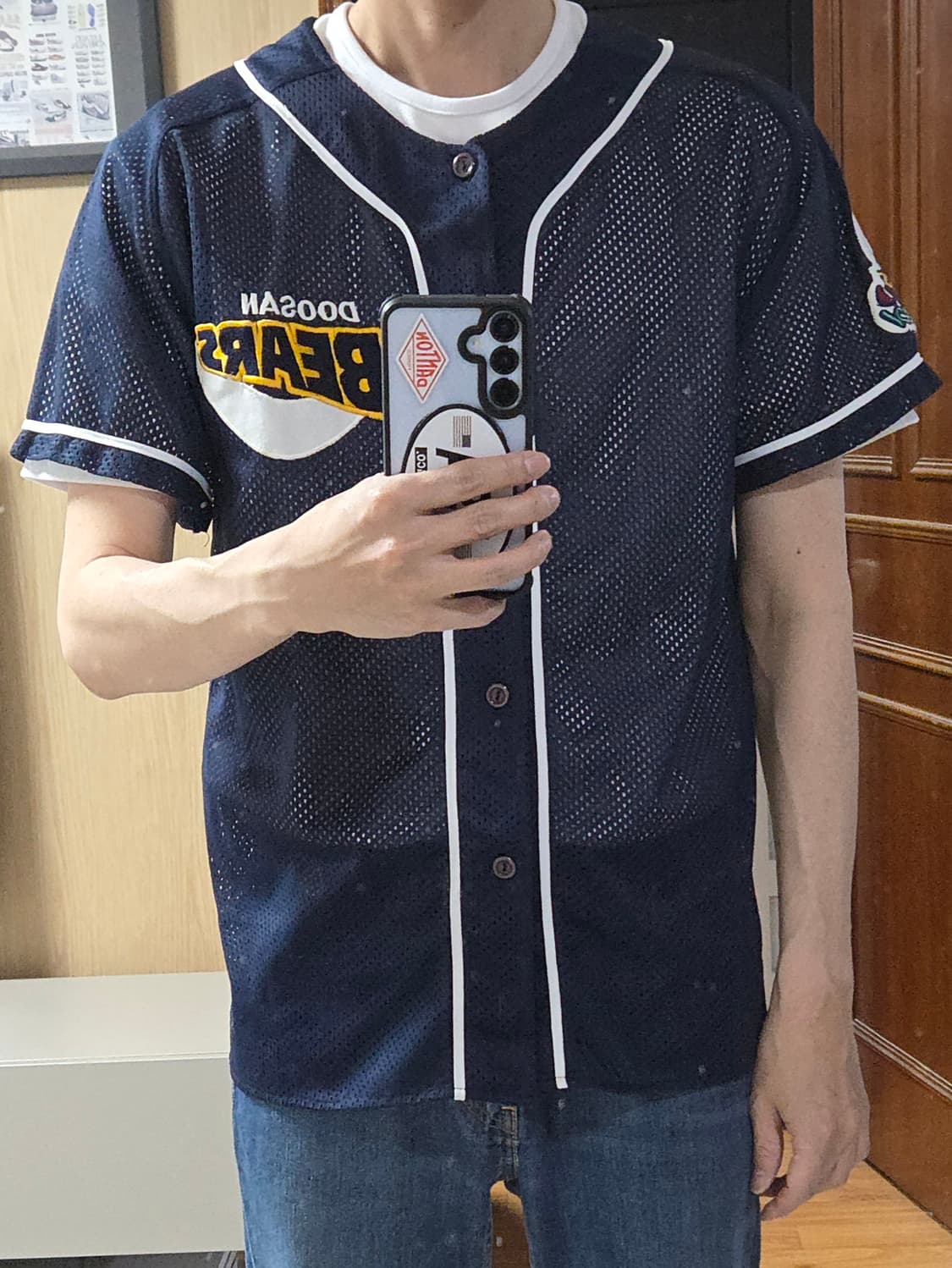 (착샷) 두산베어스 2001 우승패치 유니폼 레트로 져지 상품이미지8