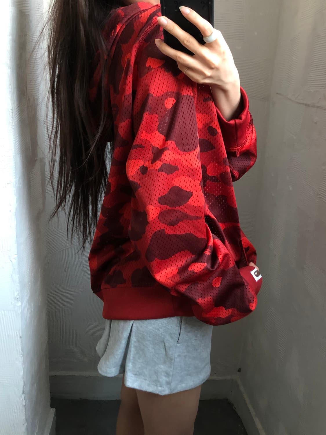 Bape 베이프 레드 카모 메쉬 후드티 상품이미지3