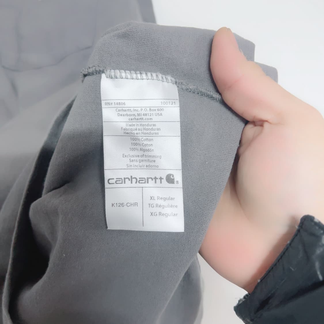 칼하트 다크그레이 포켓 봄 공용 긴팔티 상품이미지5