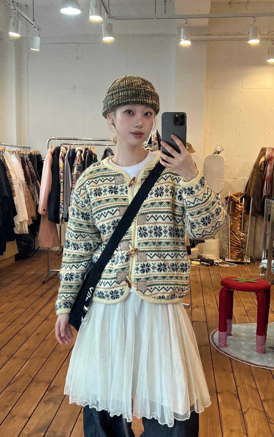 크림 빈티지 뽀글이 더플 자켓 상품이미지4