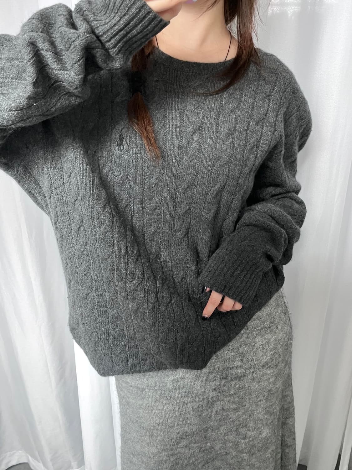 Polo 폴로 랄프로렌 신형 캐시미어 딥그레이 케이블 니트 상품이미지7