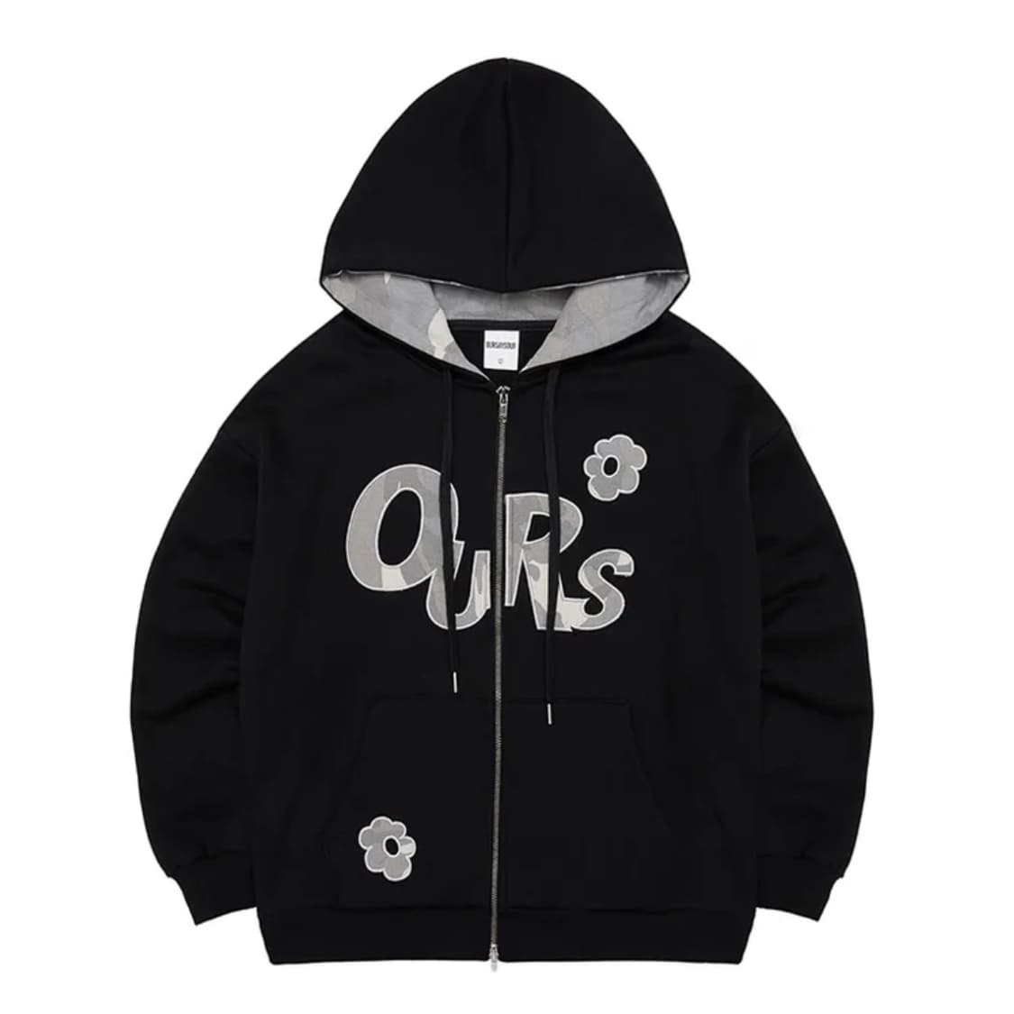 OURS 카모 플라워 아플리케 후드집업 블랙 상품이미지1