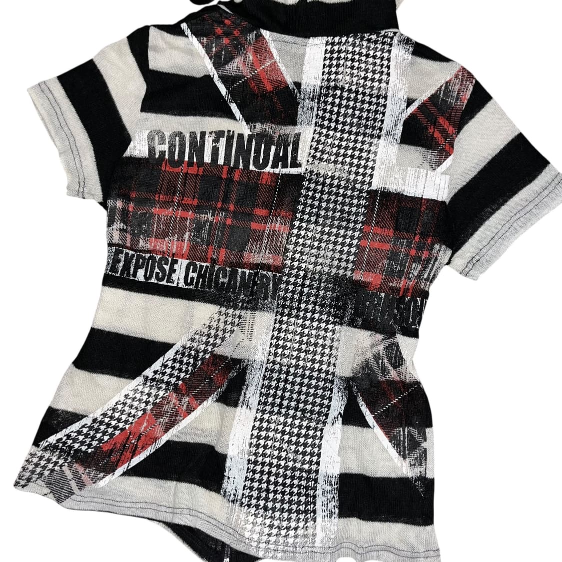 단가라 유니온잭 해골 프린팅 반팔니트후드집업 펑크y2k갸루 상품이미지4