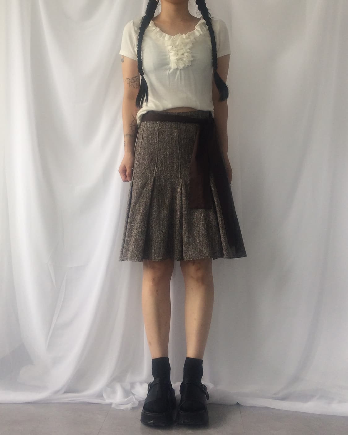 Tied woolen flare mid iskirt 상품이미지4