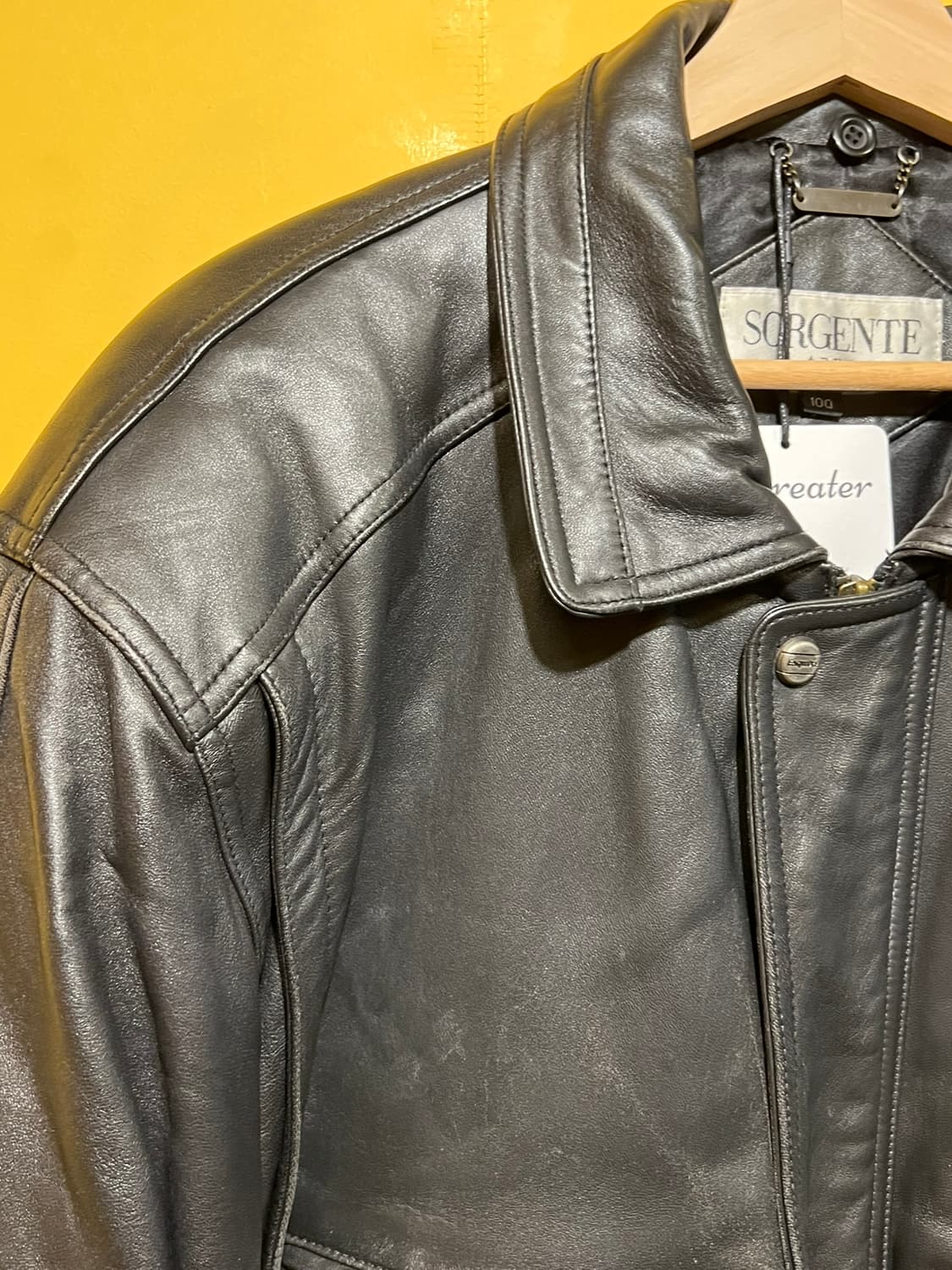 90s [100] 천연 양가죽 블랙 레더 자켓 상품이미지3