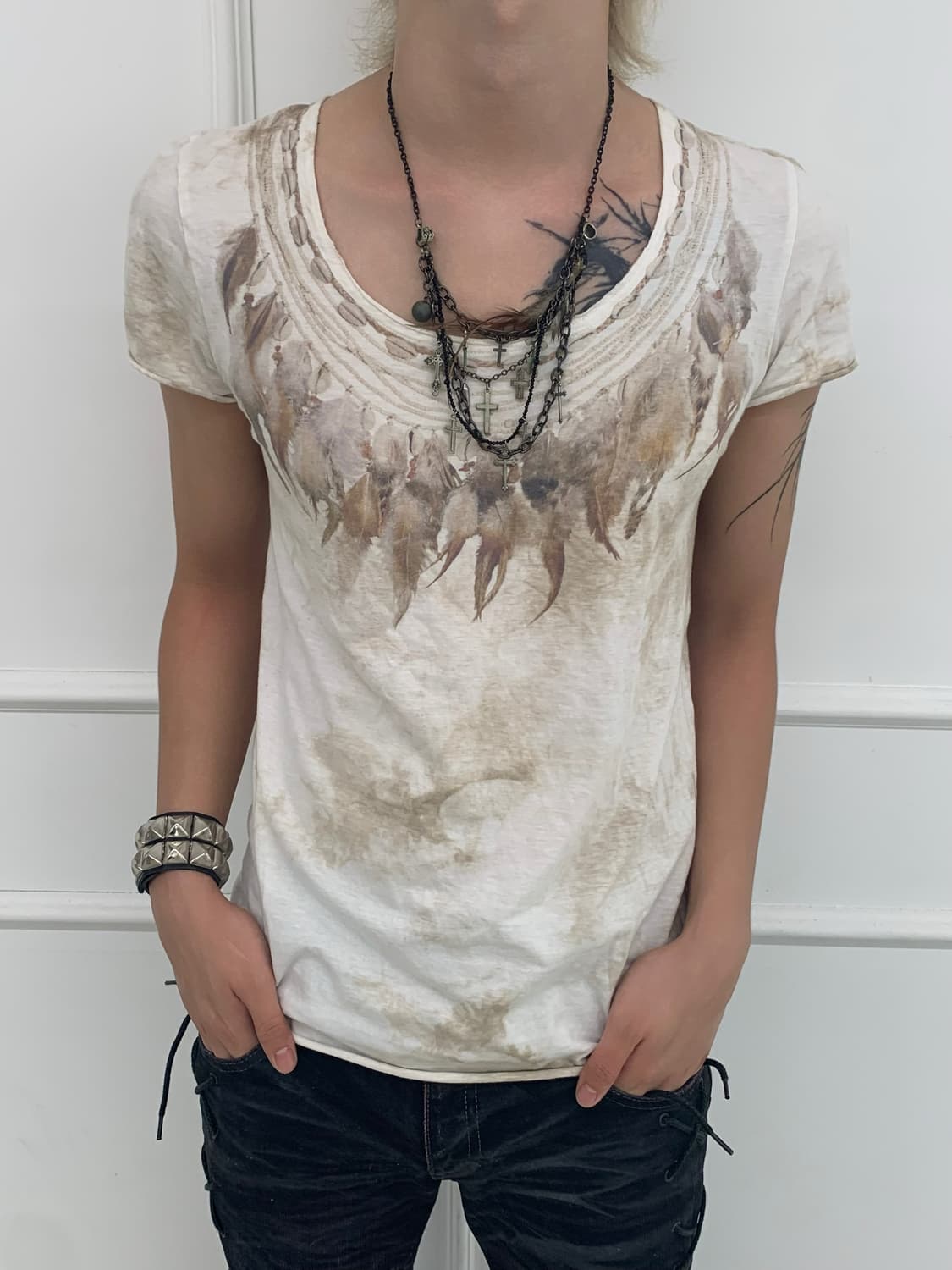 G.O.A feather print t-shirt   상품이미지5