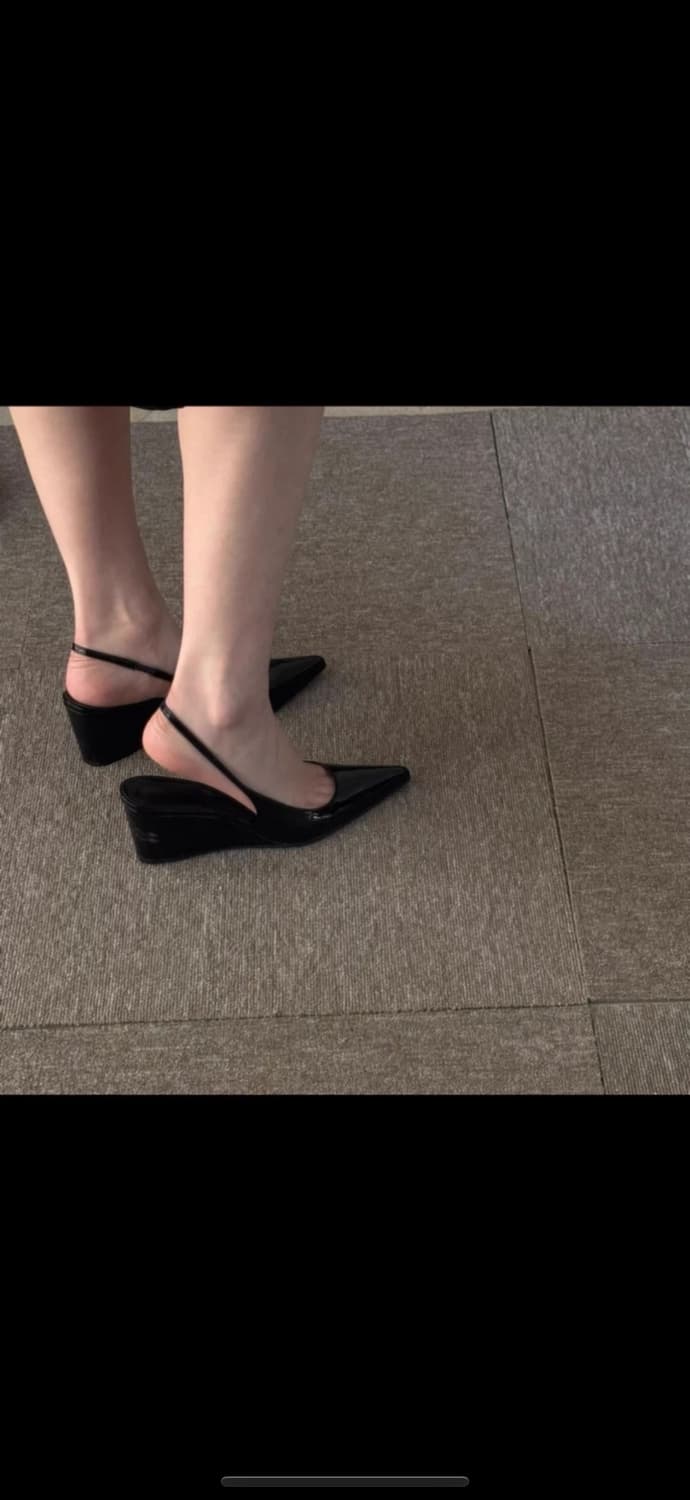 수입 블랙 페이턴트 웨지힐 슬링백 38 240 상품이미지2