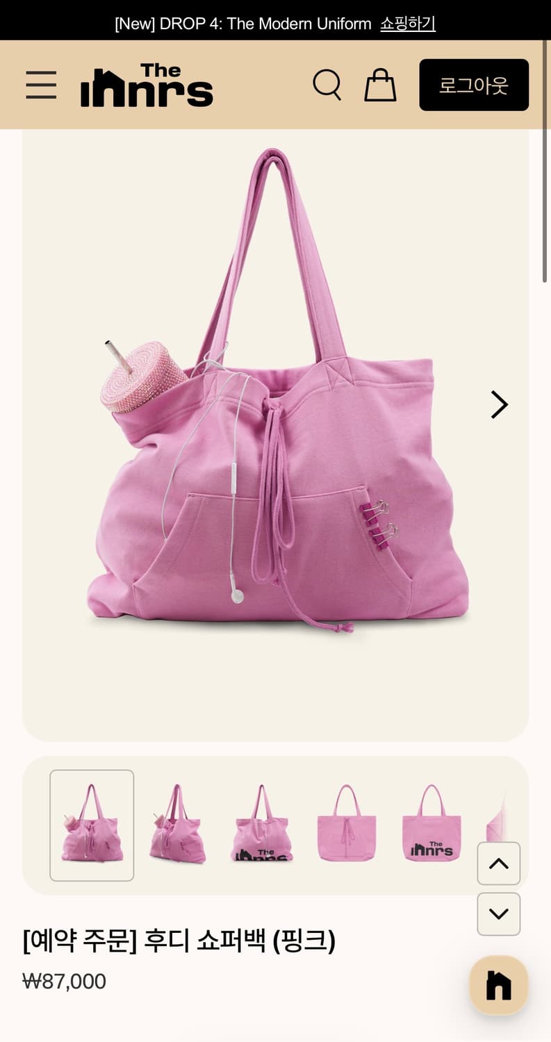 더이너스 후디 쇼퍼백 핑크 핑크 숄더백 에코백 빈티지 상품이미지1