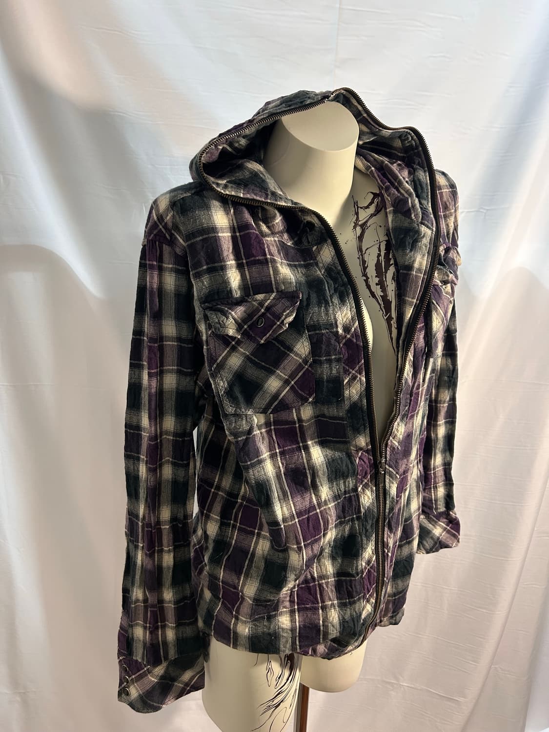 y2k flannel full hood zip-up 상품이미지2