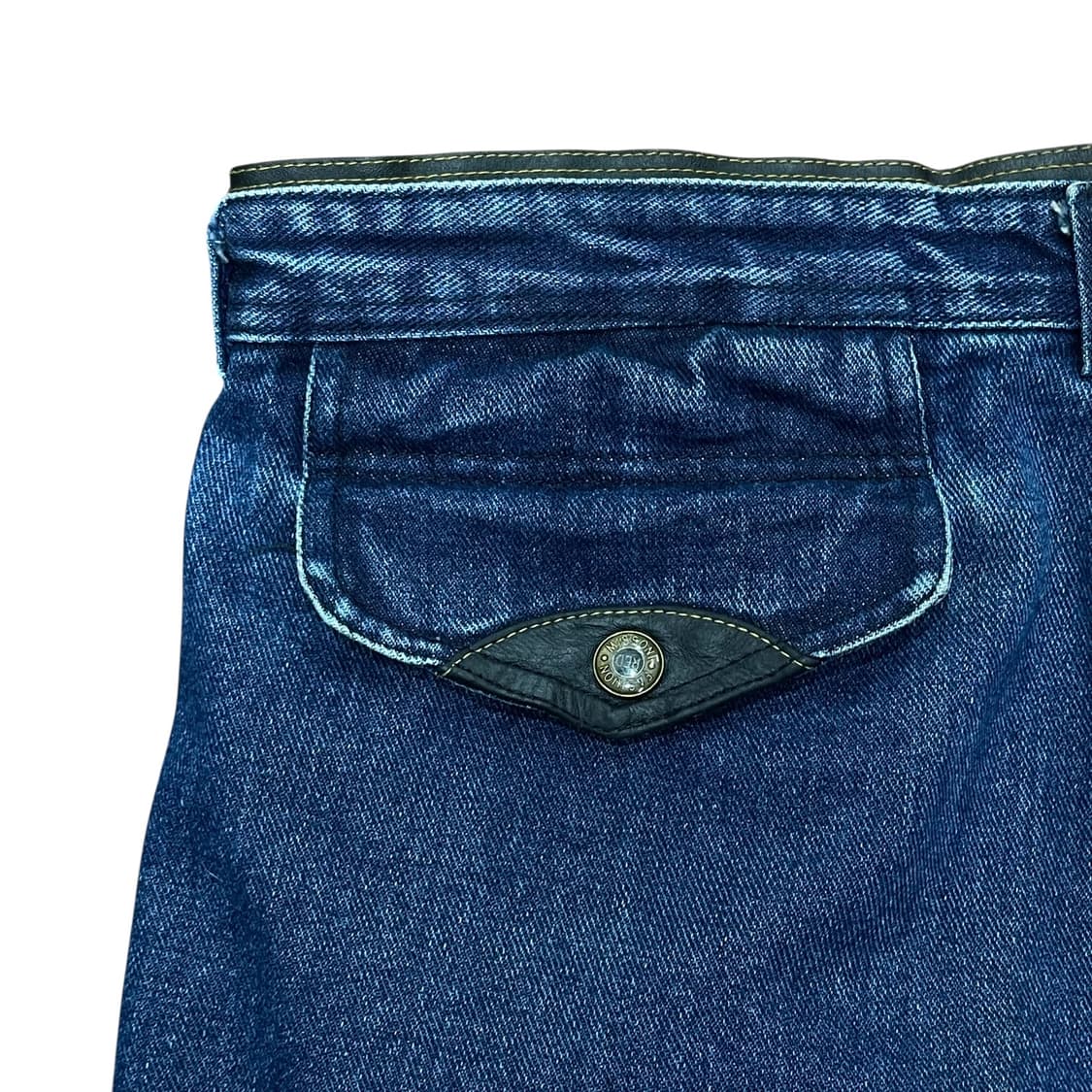 90s 미쏘니 스포츠 레더 디테일 플리츠 데님팬츠 상품이미지6