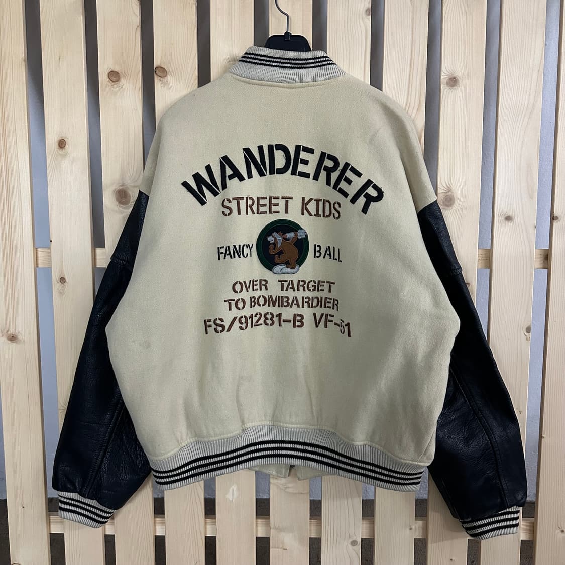 (L) 빈티지 레더 베이지 울 바시티 자켓 상품이미지1