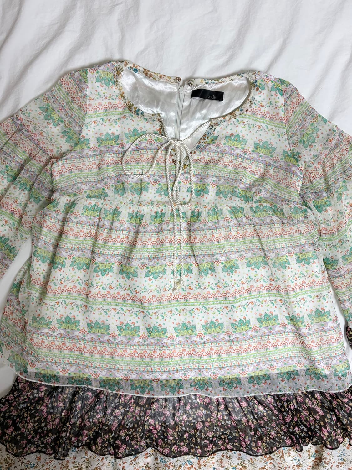 일본 빈티지 xaja 보헤미안 모리룩 에스닉 패턴 블라우스 원피스 상품이미지3