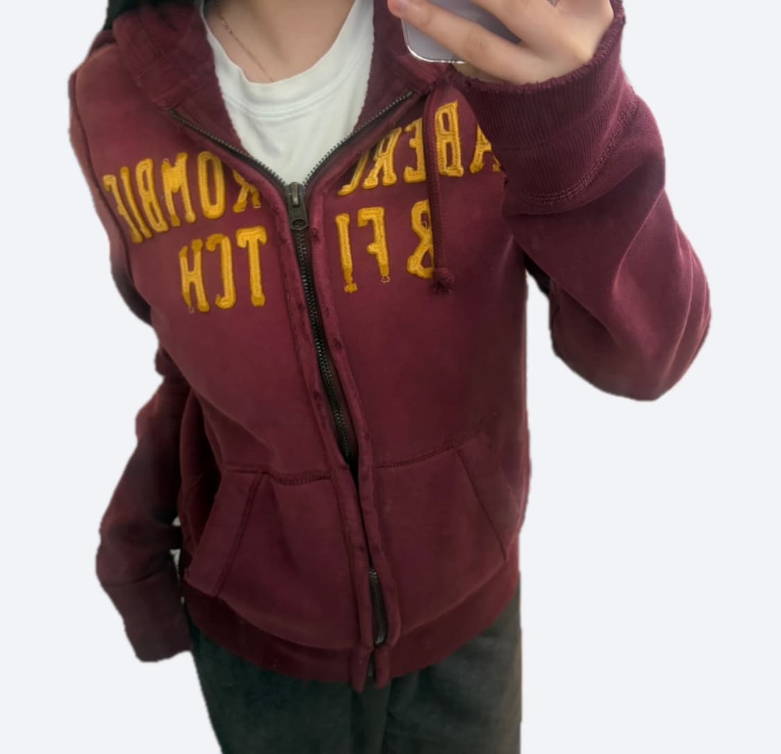 ❤️아베크롬비 옐로우 빅로고 버건디 후드집업❤️ 상품이미지1