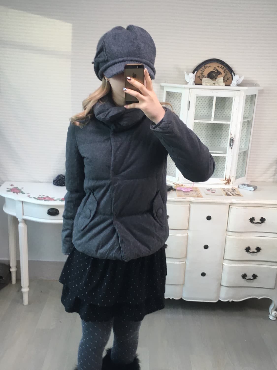 일본빈티지 둥근카라 차콜 다운 패딩 상품이미지2