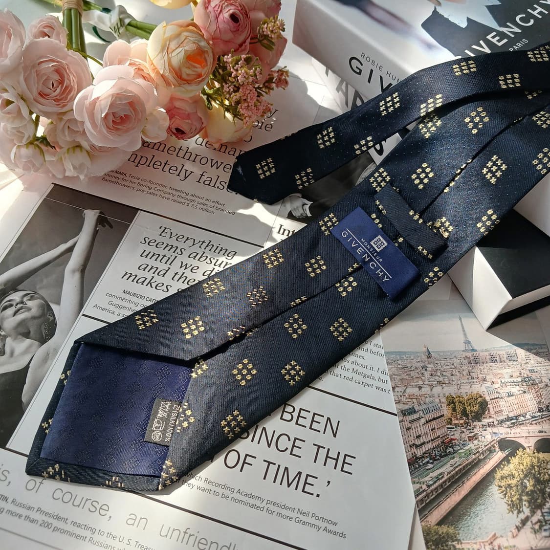 지방시 실크 네이비 자카드 패턴 넥타이 9.9cm A~B등급 E822
 상품이미지5